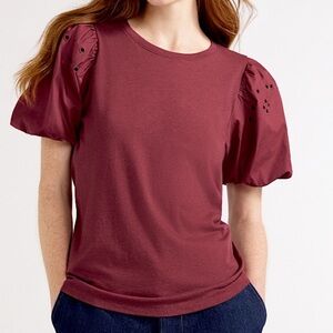 Maroon Eyelet Puff Sleeve Top